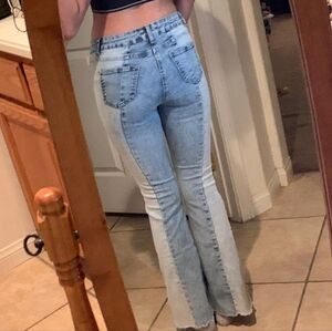 Two colored bamboo flared jeans